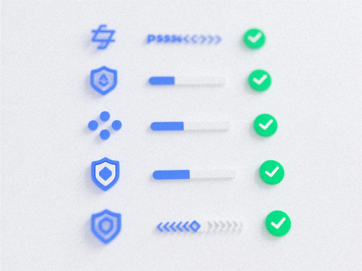 A checklist illustrating various password complexity criteria like length, special characters, and numbers.