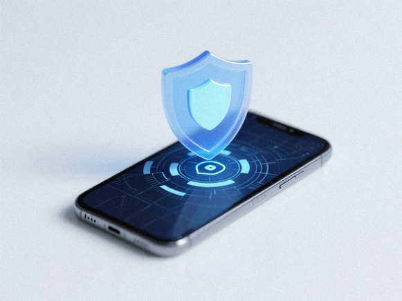 A smartphone with a shield icon, representing on-device security analysis.