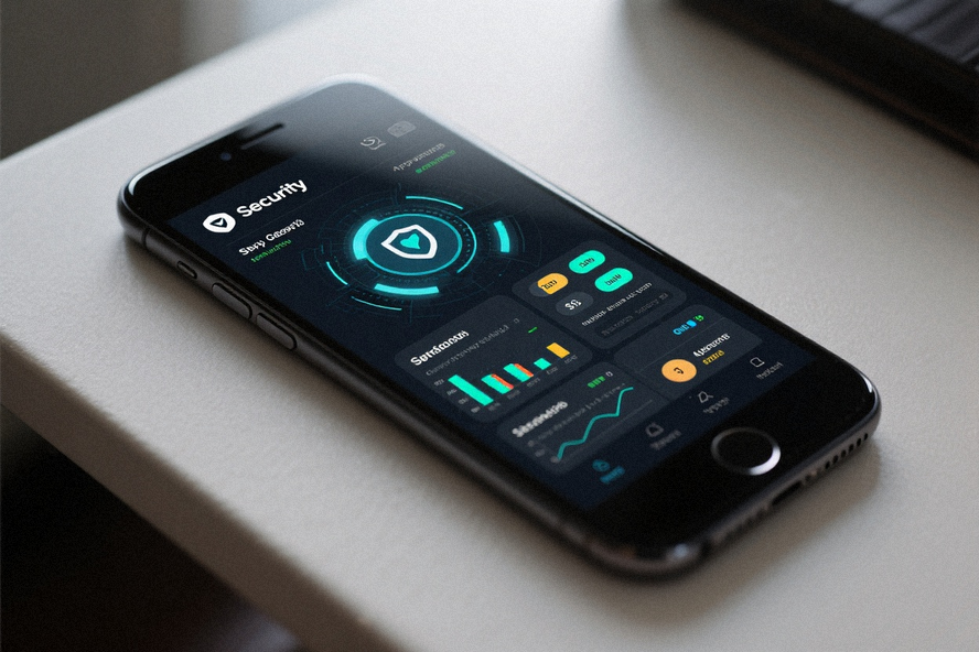 iPhone displaying ShieldCheck app interface with security insights